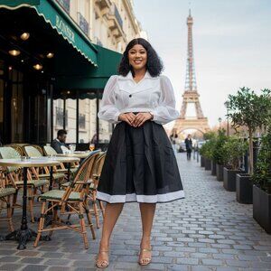 Elegant Black & White Midi Dress SIZES L - 2XL